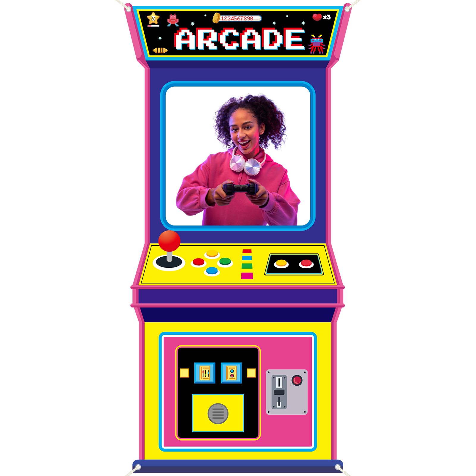 Retro Gaming Event - Bannière suspendue décorative pour photomaton, thème